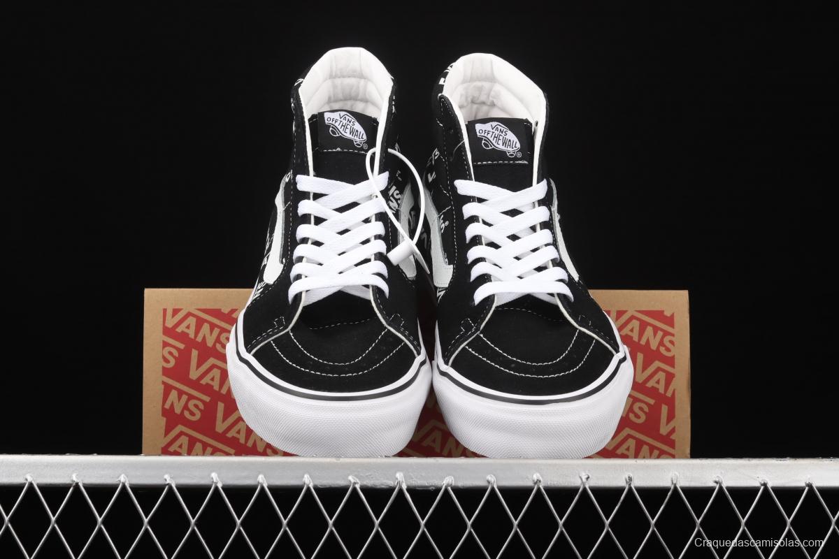 Vans SK8-Hi classic black and white letters logo high top casual board shoes VN0A4U3CTDW