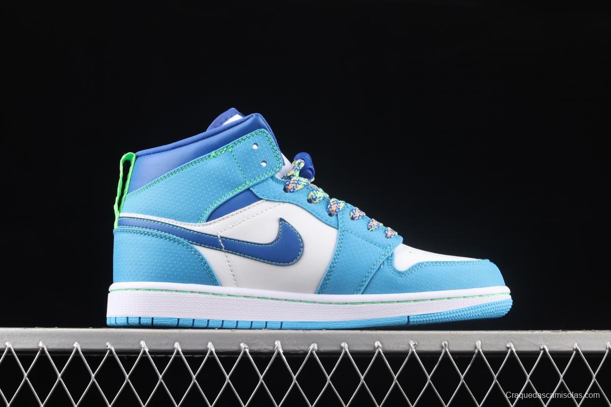 Air Jordan 1 Mid blue and green Chinese culture basketball shoes DA8010-400