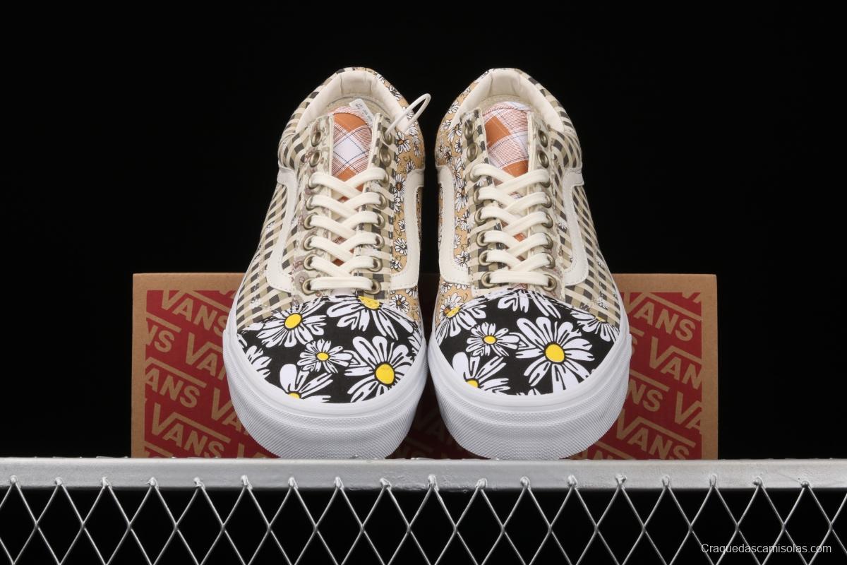 Vans Old Skool PEACEMINUSONE small chrysanthemum plaid low-top casual board shoes VN0A702J4201