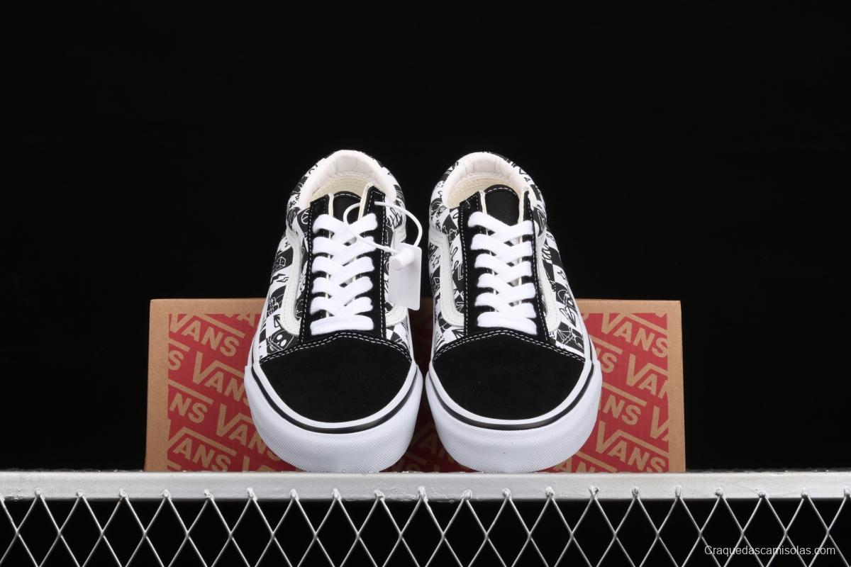 Vans Old Skool black-and-white graffiti printed low-top shoes VN0A7Q2J6U6