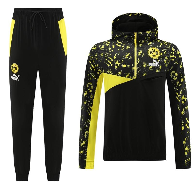 23/24 Borussia Dortmund Black/Yellow Half Zipper Windbreaker Jacket+Pants